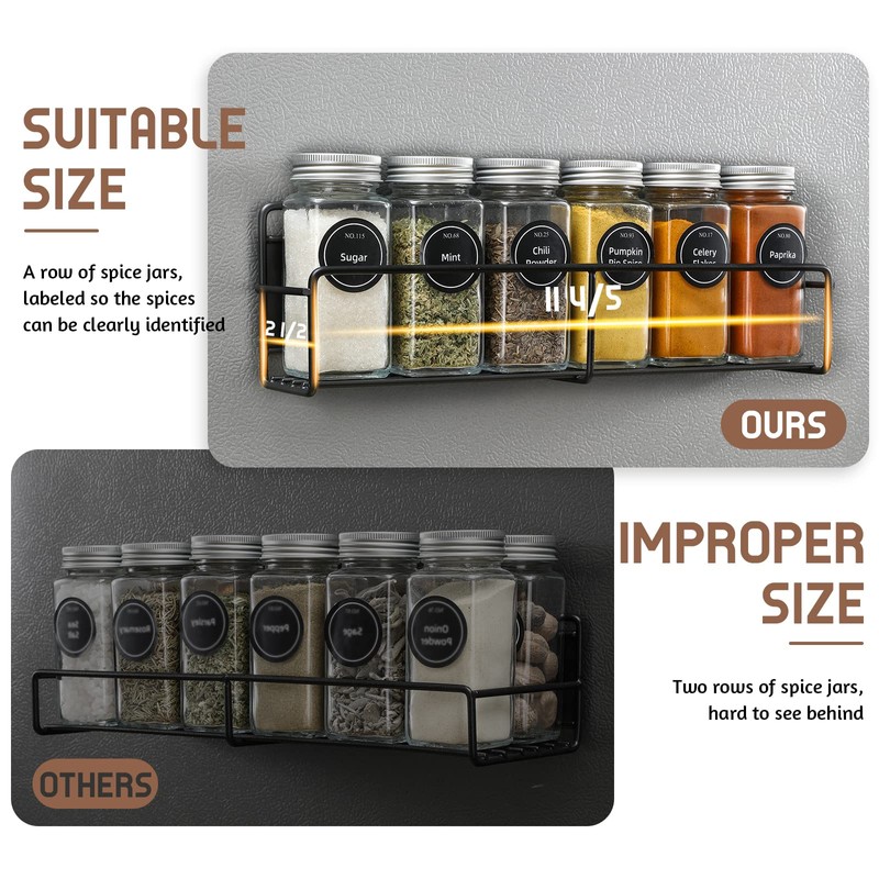 VITEVER Magnetic Spice Rack, 4 Pack, 24 Square Glass Jars