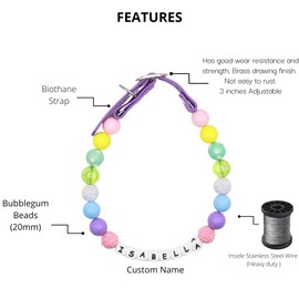 Adjustable Beaded Name Dog Spring Fashion Collar For Small Medium And Large Dogs Bead Silicone Dog Necklace Handmade Girl Boy Bling Fancy Female Cats Pretty Pearls Perla Cute Rinbow Heavy Duty (Pastel Colors, L (17-20"))