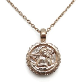 Mariana Gingerbread Rose Gold Guardian Angel Necklace Pink & Brown 1115 NWT