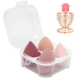 Juego de 4 esponjas de maquillaje para licuadora, esponja de belleza profesional, mezcladora con funda para huevos y 1 soporte, impecable para crema, polvo y líquido