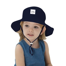 Orfila Baby Sun Hat Smile Face Toddler Bucket Hat Kids Girls Boys Summer Sun Protection Wide Brim Adjustable Chin-Strap Beach Hat Baby Hats 6-12 Months 12-18 Months 2Pack Green & Navy