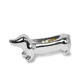 YOBRO Dachshund Mini Dish - Puppy Jewelry Tray - Dog Lover Ring and Trinket Organizer - Ceramic Decorative Tray for Necklaces, Earrings, Keys (Silver)