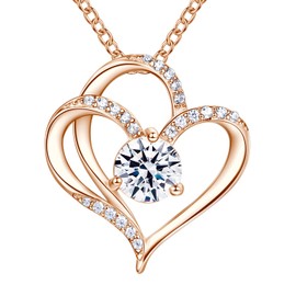 Heart Pendant Necklaces for Women 941 Sterling Silver Gold Plated Zirconia Birthstone Pendant Necklaces, Birthday Anniversary Jewelry Gift for Women Wife