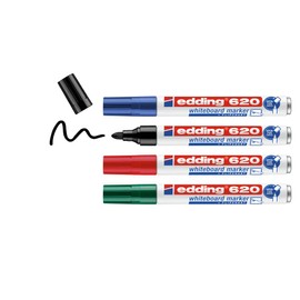 edding 620 Whiteboard Markers Multicolor 4 Pens Round Tip 1.5-3mm Erasable Felt Tip Pen for Whiteboards Magnetic Memo and Conference Easel Refillable
