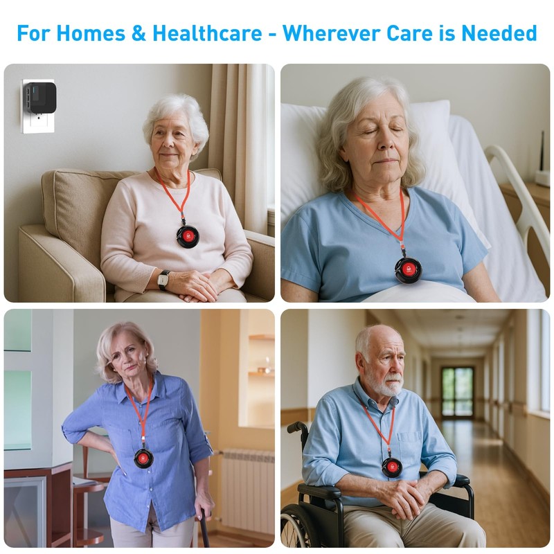 SanJie Wi-Fi Wireless Caregiver Pager Alert System - Emergency Button