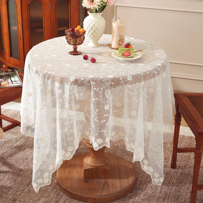 Huierxun White Lace Tablecloth 55 x 55 Inch Vintage Beige