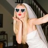 Fibye Heart Shape Bride Sunglasses, White with Pearl Accents