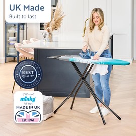 Minky York Ironing Board with Extra Wide Ironing Surface | Made in UK | Freestanding Ironing Board with Scorch Resistant Cover – 48" x 17" (Black)
