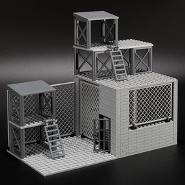 Military Scene Building Set - WW2 Military Prison, Includes Closed Cage, Halloween Jail, T-Rex Scene, 8 Ghost Police Figures