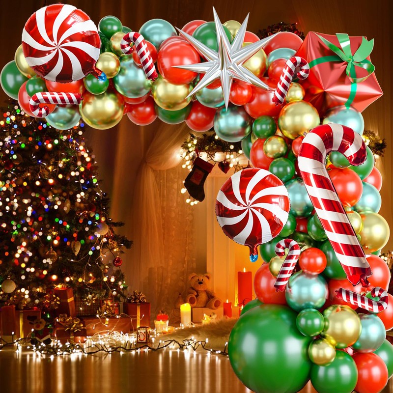 Christmas Balloons Garland Arch Kit, 106 Pack Xmas Metallic Red