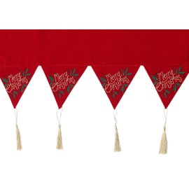 Yuletide Greeting Merry Christmas Embroidered Cotton Velvet Mantel Runner - 30cm x 180cm