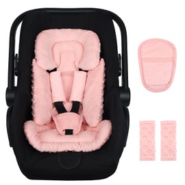 Jundetye Infant Car Seat Insert Boy Girl, 3 in 1 Newborn Carseat Insert with Strap Pads, Car Seat Head Support for Baby Strollers, Swings, and Bouncers, Comfortable and Machine Washable, Orange Pink
