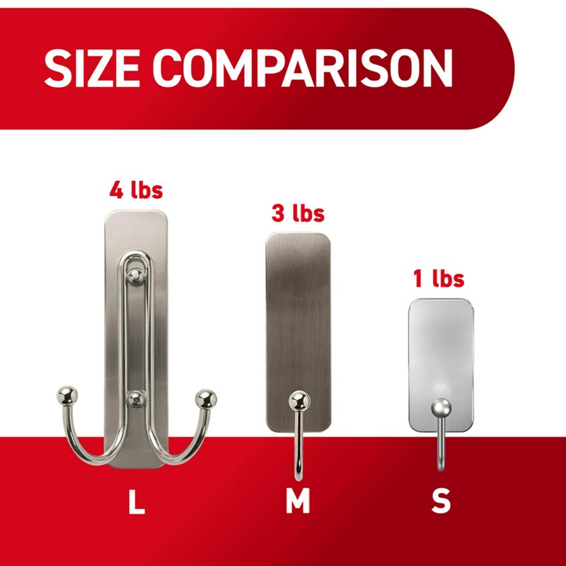 Command Large Brushed Nickel Double Hooks, 2 Hooks and 2