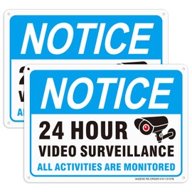 Video Surveillance Sign, 2-Pack 10"x 7" Security Camera Sign, Rust Free .040 Aluminum Reflective Material, 24 Hour Surveillance Sign For Home/Business