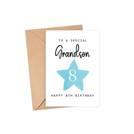 MoltDesigns To A Special Grandson - Happy 8th Birthday Card - Age 8 - Eight Year Old - Eighth Birthday Card for Boys - Cute Birthday Cards for Kids - Son - Grandson Birthday Card - Grandson card