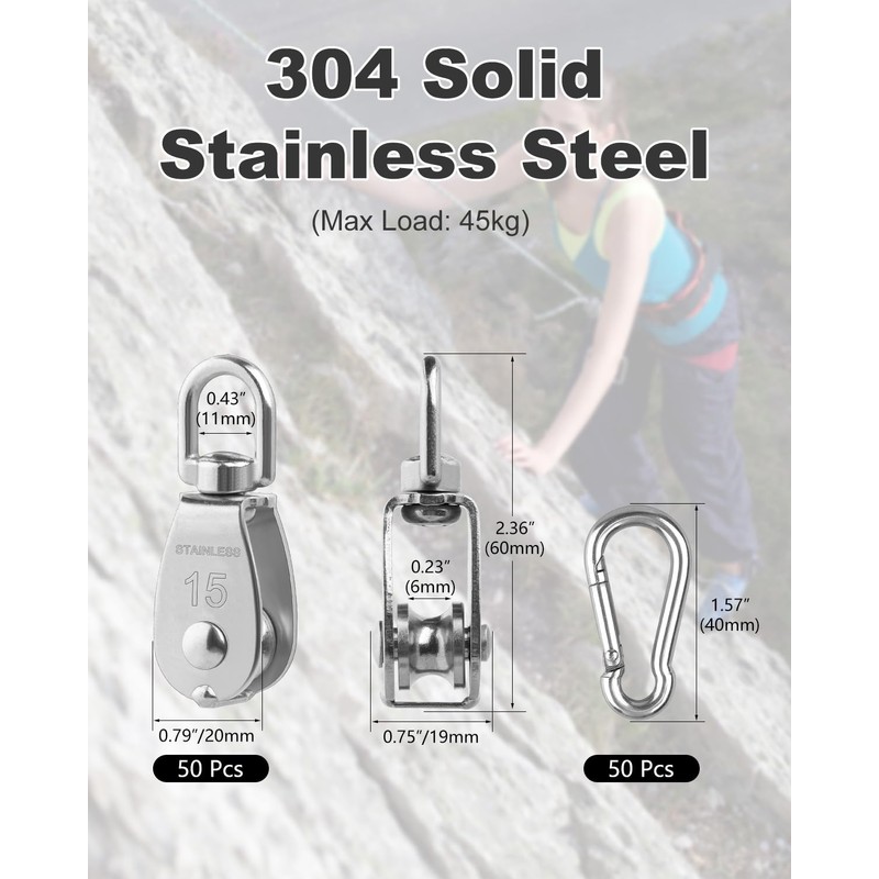 Rocaris 25 Pack M15 Lifting Single Pulley Block 304 Stainless