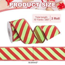 PATIKIL 20 Yards x 2" Striped Ribbon, Wired Gift Wrapping Ribbon Satin for Christmas Craft Birthday Wedding Festival Wreath, Red Green