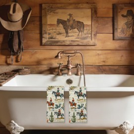 EGBTL Western Kitchen Towels, Wild West Cactus Desert Rustic Vintage Hand Towels for Bathroom Home Decor, Western Cowboy Country Wilderness Dishcloths Dish Towel for Kitchen, 16x24 Inches, Set of 2