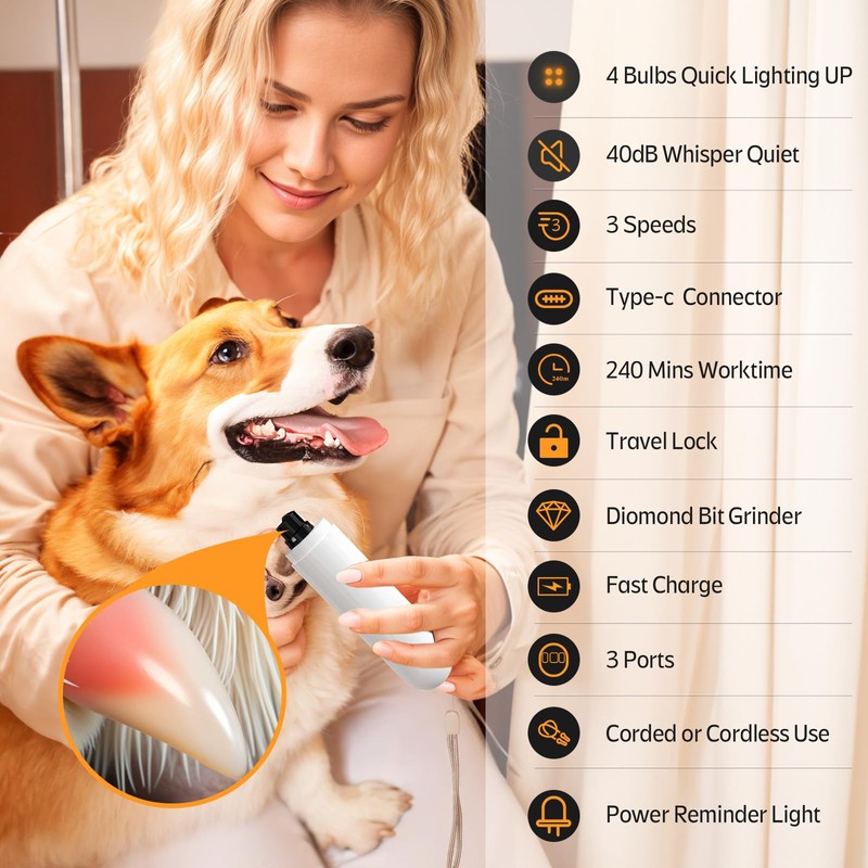 YABIFE 4-Lights Dog Nail Grinder, Easy Quick Locate Dog Nail