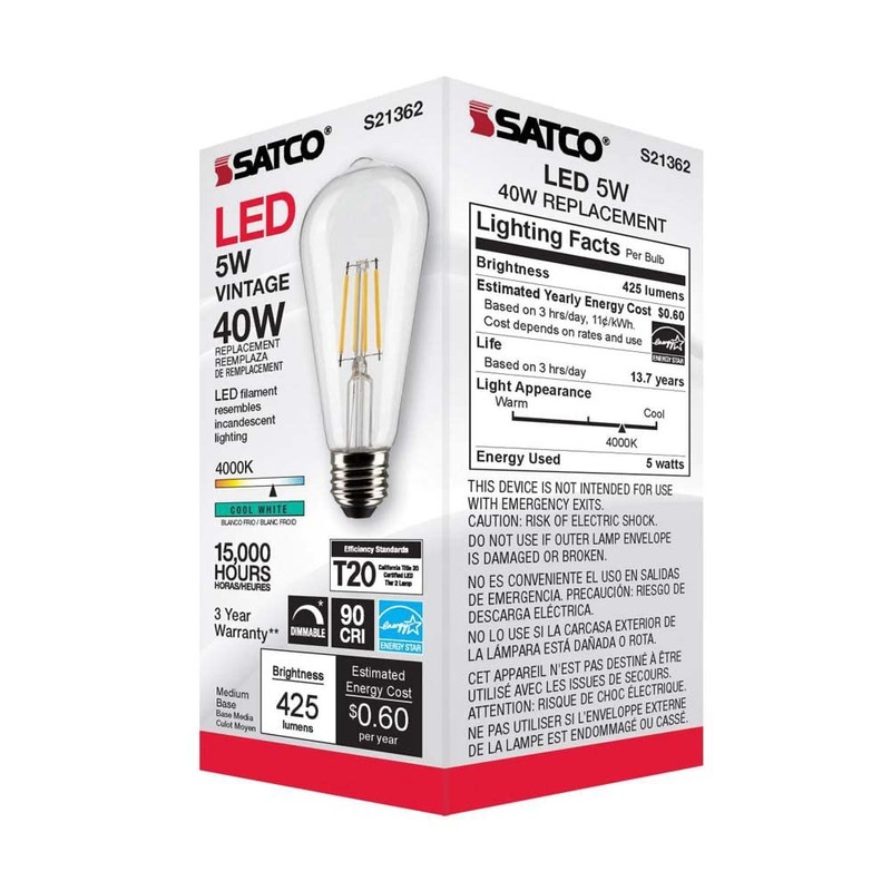 Satco S21362 5ST19/CL/LED/940/E26-6 Pack