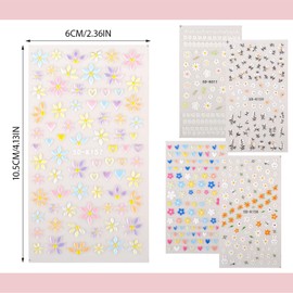 SSKHE Five style nail stickers with different and enchanting patterns of nature, inspired and animal, decorates up to classic, cute and intricate 3D designs for expressive nail