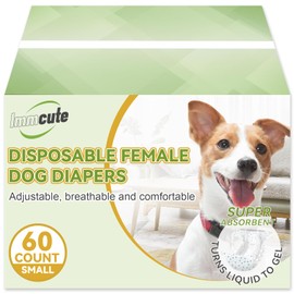 IMMCUTE Dog Diapers Female Small, 60 Count, Breathable & Adjustable Disposable Puppy Diapers, Super Absorbent Female Dog Diapers for Heat, Excitable Urination, Incontinence