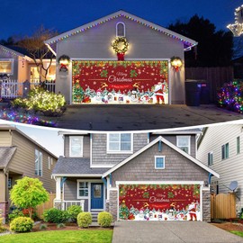 Finphoon Christmas Garage Door Cover Banner with Led Light,6x13ft Christmas Tree Santa Garage Door Decorations,Large Christmas Garage Door Backdrop Decoration for New Year Holiday Party