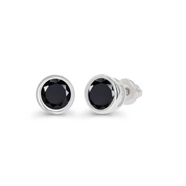 925 Sterling Silver 4mm Round Bezel Set Natural Black Onyx Birthstone Screwback Stud Earrings