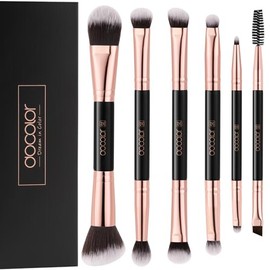 docolor Pinceles de Maquillaje de Doble Extremo, Juego de 6 Pinceles de Sombras para Ojos Profesionales, Set de Pinceles para Base, Sombra, Difuminado y Cejas, Kit de Viaje