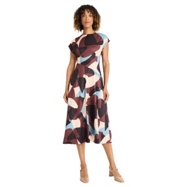 Maggy London Women's Short Sleeve Dress with Full Skirt, Cream Puff/Brown