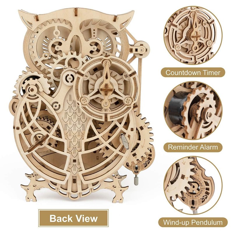 ROKR 3D Wooden Puzzles for Adults Owl Clock - Mechanical