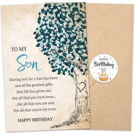 Birthday Card For Son, To My Son Birthday Greeting Card Gifts, Letters From Mom Dad Parents, Best Bday Gifts Ideas For Adult Boy, With Kraft Envelope & Sticker, Graduation, Holiday, or Any Occasion