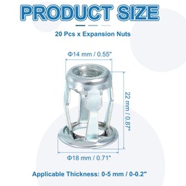 PATIKIL Expansion Screw Petal Nuts M8, 20 Pcs Jack Nut Carbon Steel Petal Shape Rivet Nut Insert Nuts Fasteners for Hollow Wall Thin Soft Wall Iron Skin