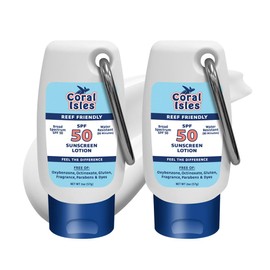 Coral Isles Sunscreen SPF 50 | Hawaii Compliant as Reef Safe | Oxybenzone & Octinoxate Free | Broad Spectrum UVA/UVB Protection | Non-Greasy | Fragrance Free | 2 Fl Oz (2-Pack)