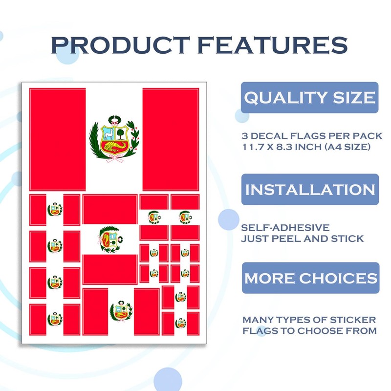 JBCD Peru Flag Decal Car Sticker Peruvian Flags for Trucks