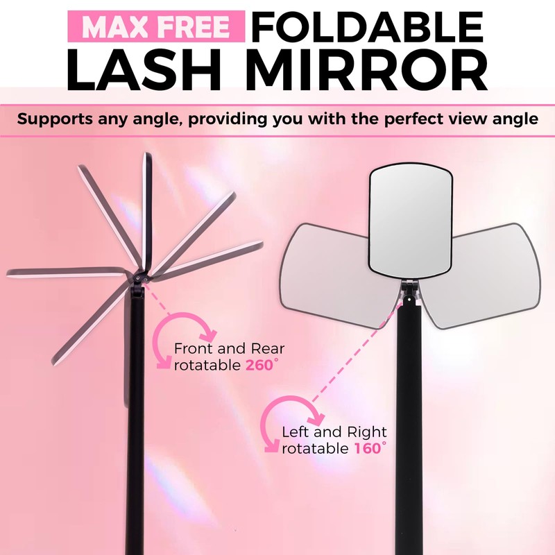 Miuffue Flexible Large Square Lash Mirror, 260°Rotation Folding Portable Eye
