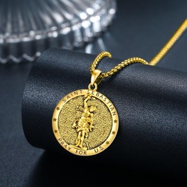 TwoAnts Gold St Sebastian Necklace for Men Women 925 Sterling Silver Saint Sebastian Baseball Medal Pendant Necklace Protection Athletes Necklace Medallion Catholic Jewelry Gifts with 22" Chain