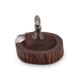 Vagabond House Wood Nut / Candy Bowl with Standing Pewter Squirrel and Metal Pewter Scoop 8 inch Diameter