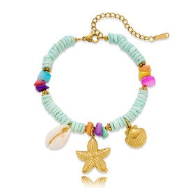CLASSYZINT Gold Starfish Shell Charms Bracelet Puka Shell Bracelet Cowrie Shell Bohemian Bracelet Boho Seashell Bracelet Beach Bracelet