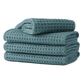 MICROFI Microfiber Waffle Face Towels, 4 Pieces, Soft, Absorbent, Fast Drying, Lint Free (Green)