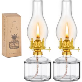 Houselden 2 Pieces Large Glass Kerosene Lantern Vintage Oil Lamps for Indoor Use Decor Chamber, Hurricane Lamp Home Lighting Clear Lantern Classic Vintage Glass