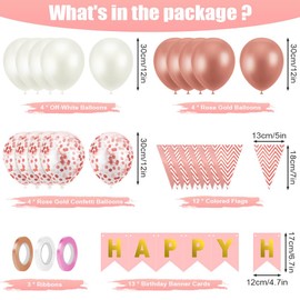 OSDUE Balloons Birthday Decoration Set, Pink Gold Birthday Decorations, Birthday Decoration Happy Birthday Decoration Banner Party Decoration Birthday Set, Children's Birthday Decoration, Confetti