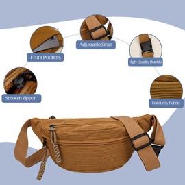 Cord Bum Bag for Men and Women Fashion Belt Bag Compartments with Zip Chest Pocket Adjustable Strap Bumbag Cord Money Belt for Hiking Fitness Bicycle Gifts, White, Fashion