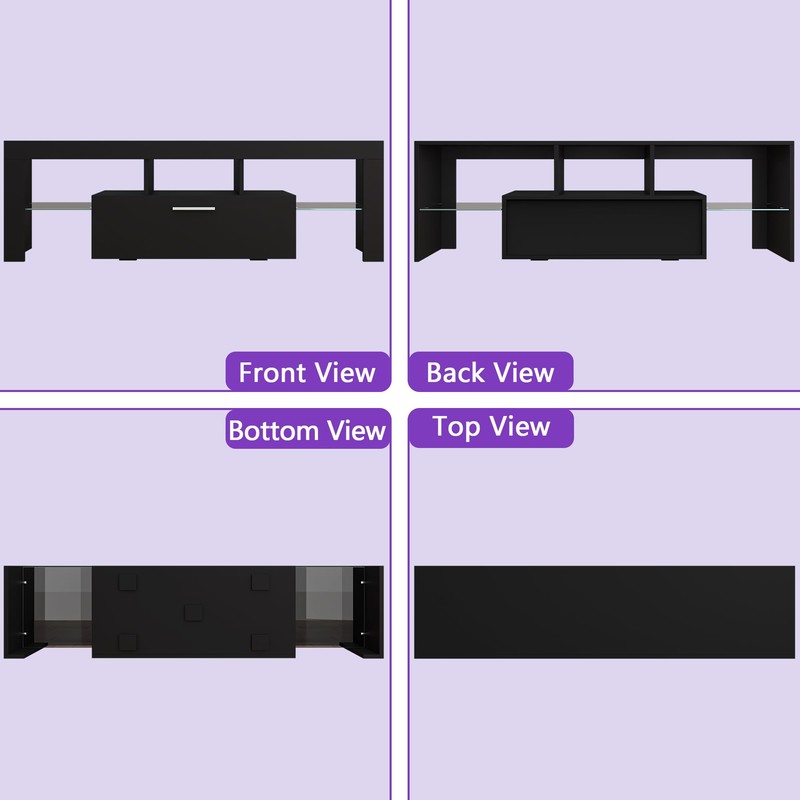 Clikuutory Black LED TV Stand with Large Storage Drawer for