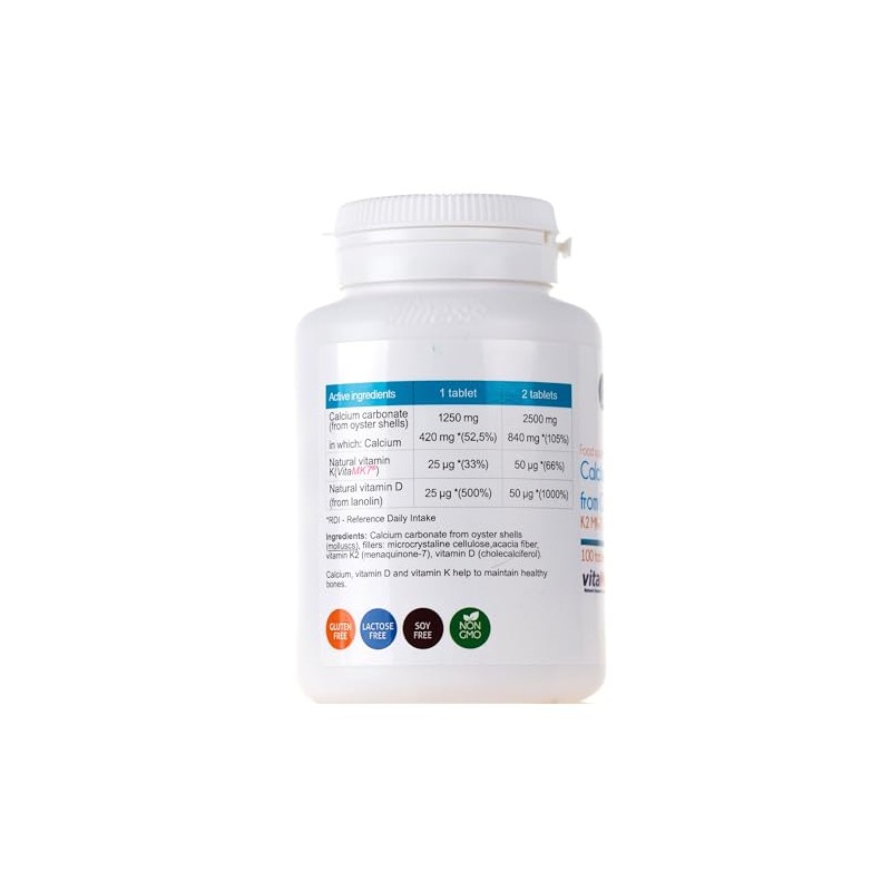 Aliness Calcium from Oyster Shells with Vitamin K2 MK-7 and