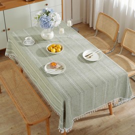 55 x 94 inches Boho Rustic Farmhouse Style Rectangular Tablecloth Cotton Linen Dust-Proof Table Decoration for Kitchen Dining Party (55 x 94 Inch, Sage Green)