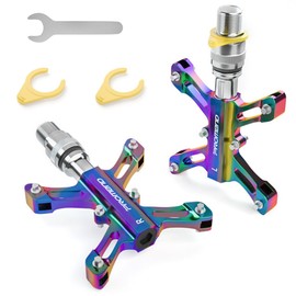 CNC Aluminum Alloy Quick-Release Bike Pedals, Anti-Slip Triple Bearing Pedals for BMX, Folding Bikes, and Road Bikes - Lightweight and Durable, Rainbow Finish