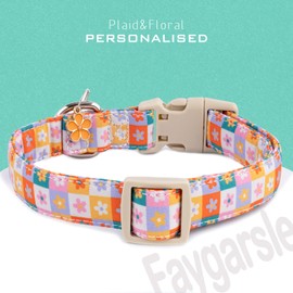 Faygarsle Floral Plaid Pattern Dog Collar, Spring Summer Design for Small Medium Large Dogs Multi-Color S