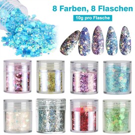 Glitter Powder Set, 8 x Glitter Powder Colourful Glitter Powder for Crafts, Glitter for Make-Up, Cards, Nail Art, Party, DIY, Music Festival