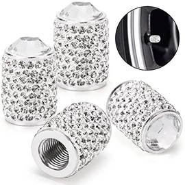 ToBeQueen Bling Tire Valve Caps, 4 Pack Handmade Crystal Rhinestone Tire Caps Universal Car Accessories Dustproof Valve Stem Covers for Car/SUV/Motorcycle/Bike(White)